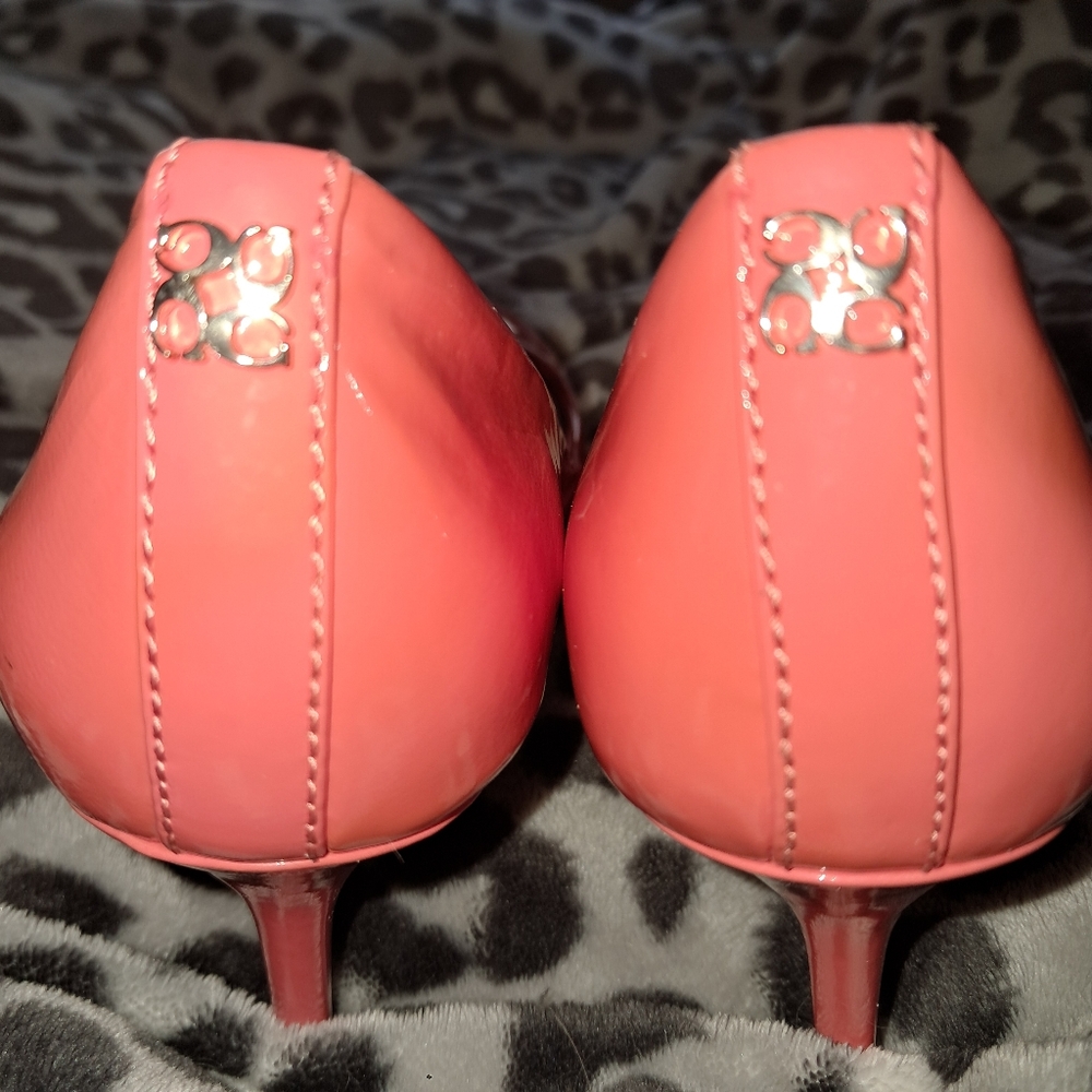 Coach Nala Bright Coral Patent Leather Pump Size 9 - Picture 7 of 11